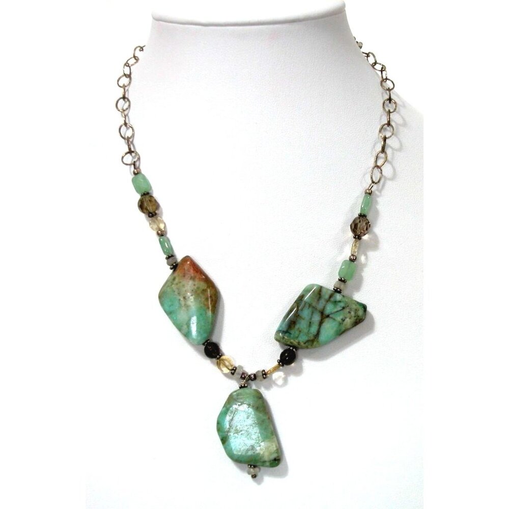 Tourmaline  Gemstone Necklace With Adjustable Chain & Hook Clasp